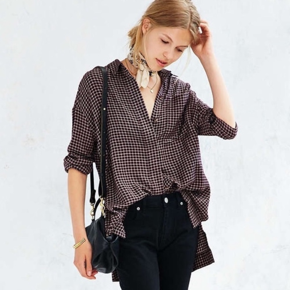 UO BDG Logan Side Slit Oversized Flannel Shirt M